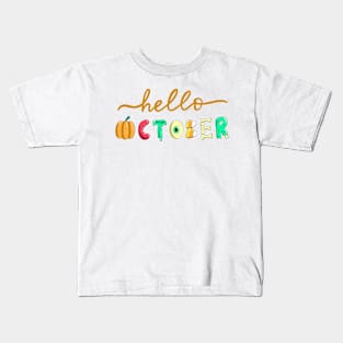 Hello October Creepy Typography Kids T-Shirt